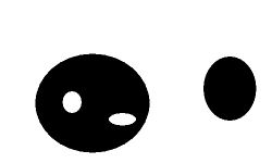 The binary image. Topological analysis: Two components, the first one with two holes.